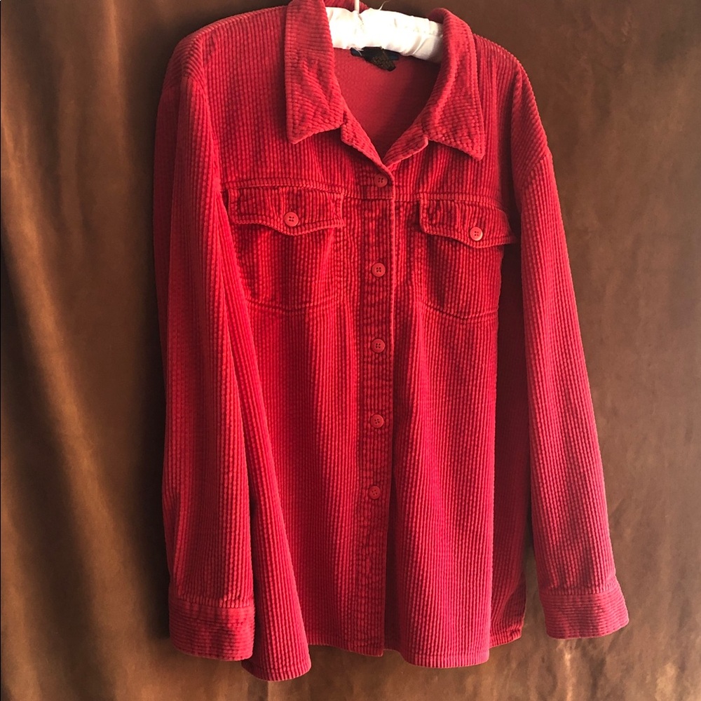 Women’s Red Corduroy Button-Front Shirt Jacket